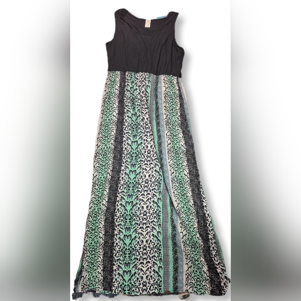 Faded Glory Black & Green Leopard Print Sleeveless Plus Size Maxi Dress